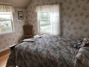 The windows looking out in the Guest Room.